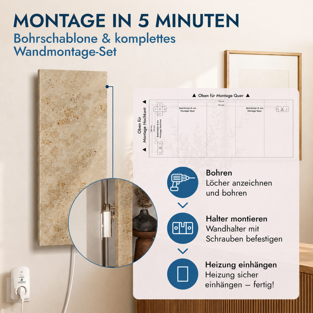 Natursteinheizung 800 Watt inkl. Thermostat