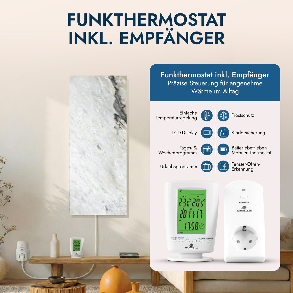 Natursteinheizung 800 Watt inkl. Thermostat