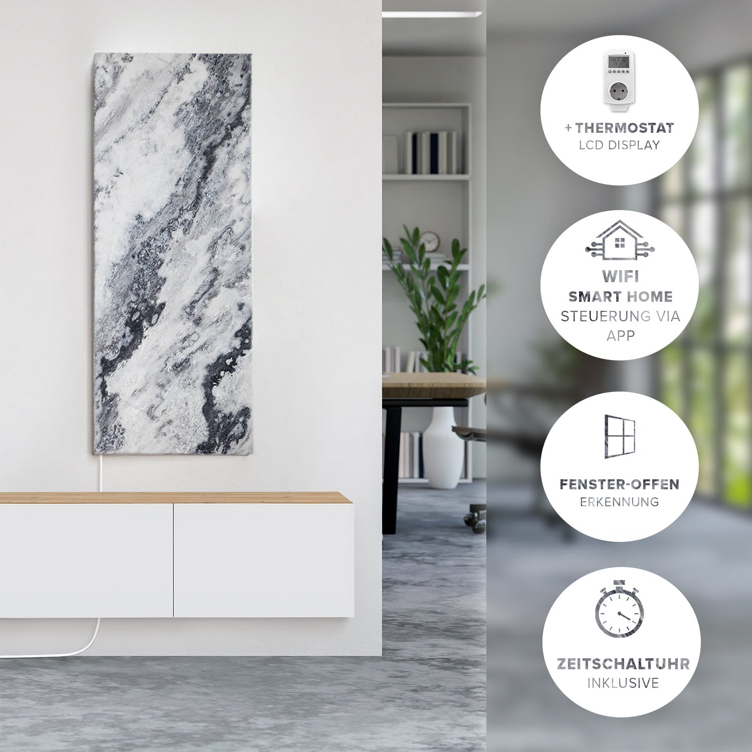 Infraroodverwarming 800 watt gemaakt van natuursteen - Qarama WiFi Smart Home