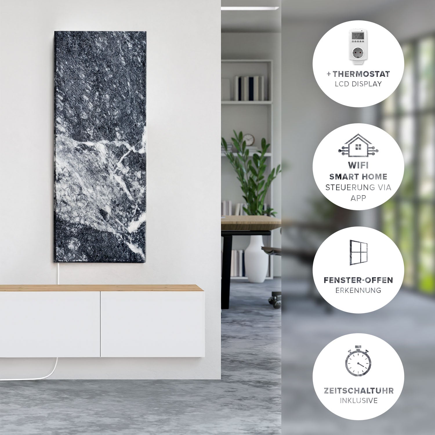 Infraroodverwarming 800 watt gemaakt van natuursteen - Shadow Gray WiFi Smart Home