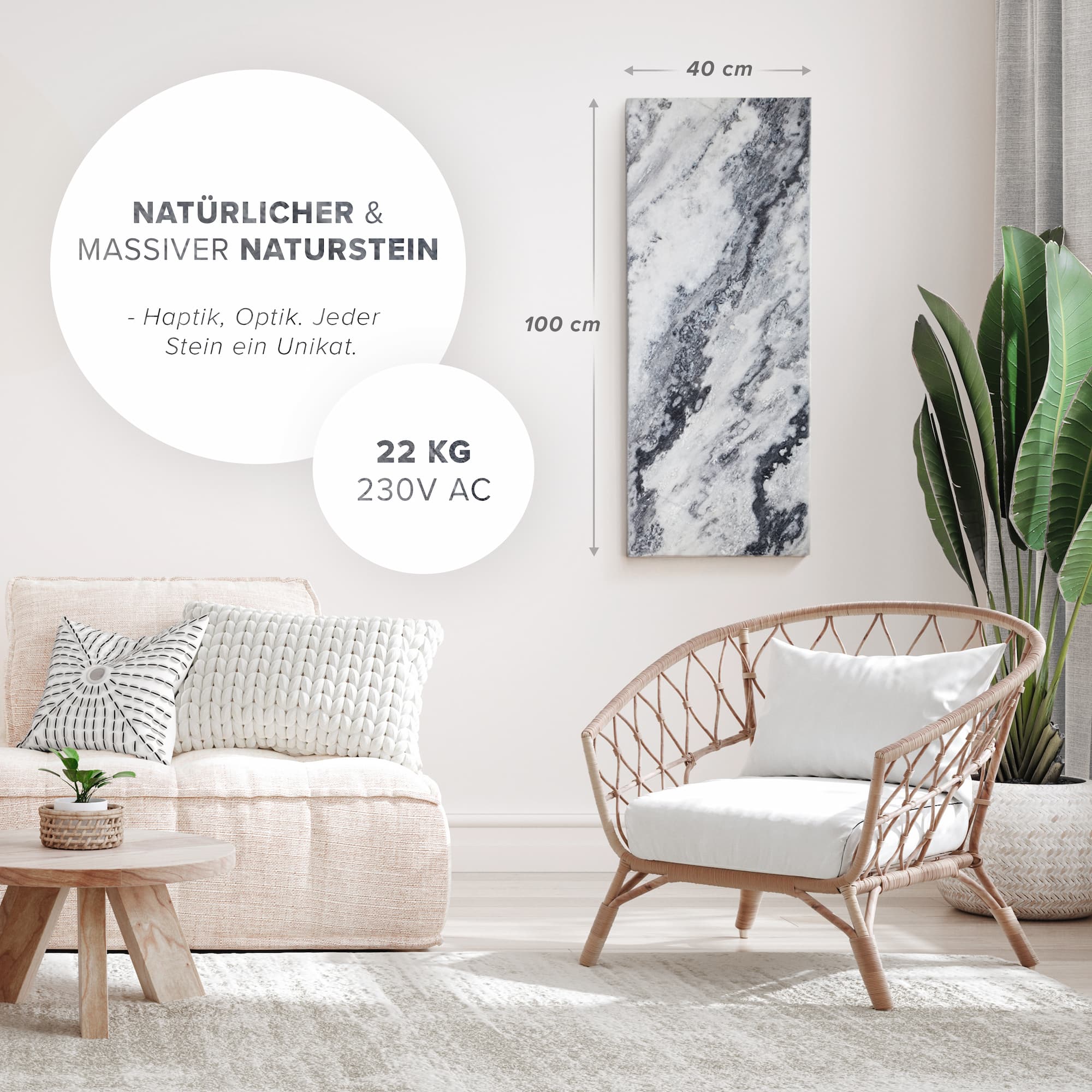 Natursteininfrarotheizung 800 Watt inkl. Standfuß - Qarama