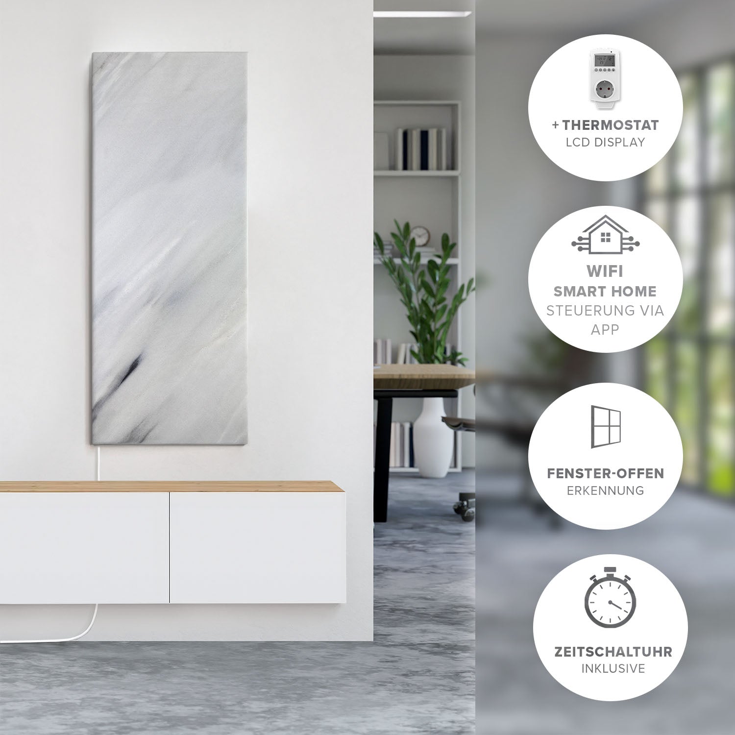 Naturstein Infrarotheizung 800 Watt - Bianco WIFI Smart Home