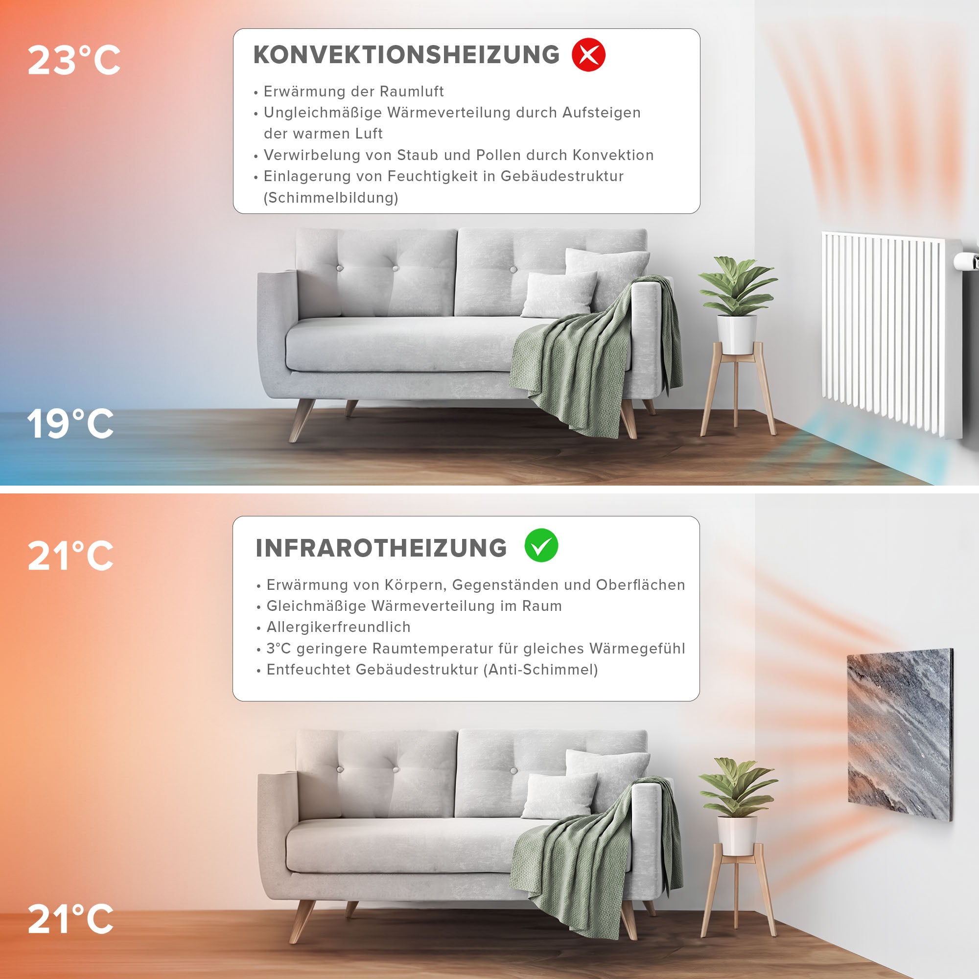 Infrarotheizung 500 Watt aus Naturstein inkl. Standfuß - Qarama